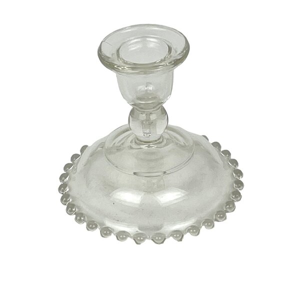 Vintage Candlewick Clear Glass Taper Candle Holder Handled Thumb Ring - Picture 5 of 6